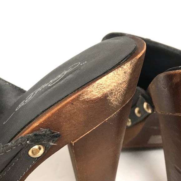 Ed Hardy peacock heart flash traditional tattoo leather clog studded heels - Picture 8 of 11